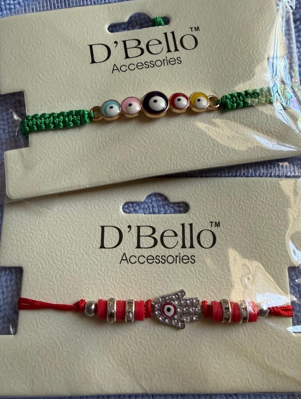 D'Bello Evil Eye String Bracelets - Green & Red